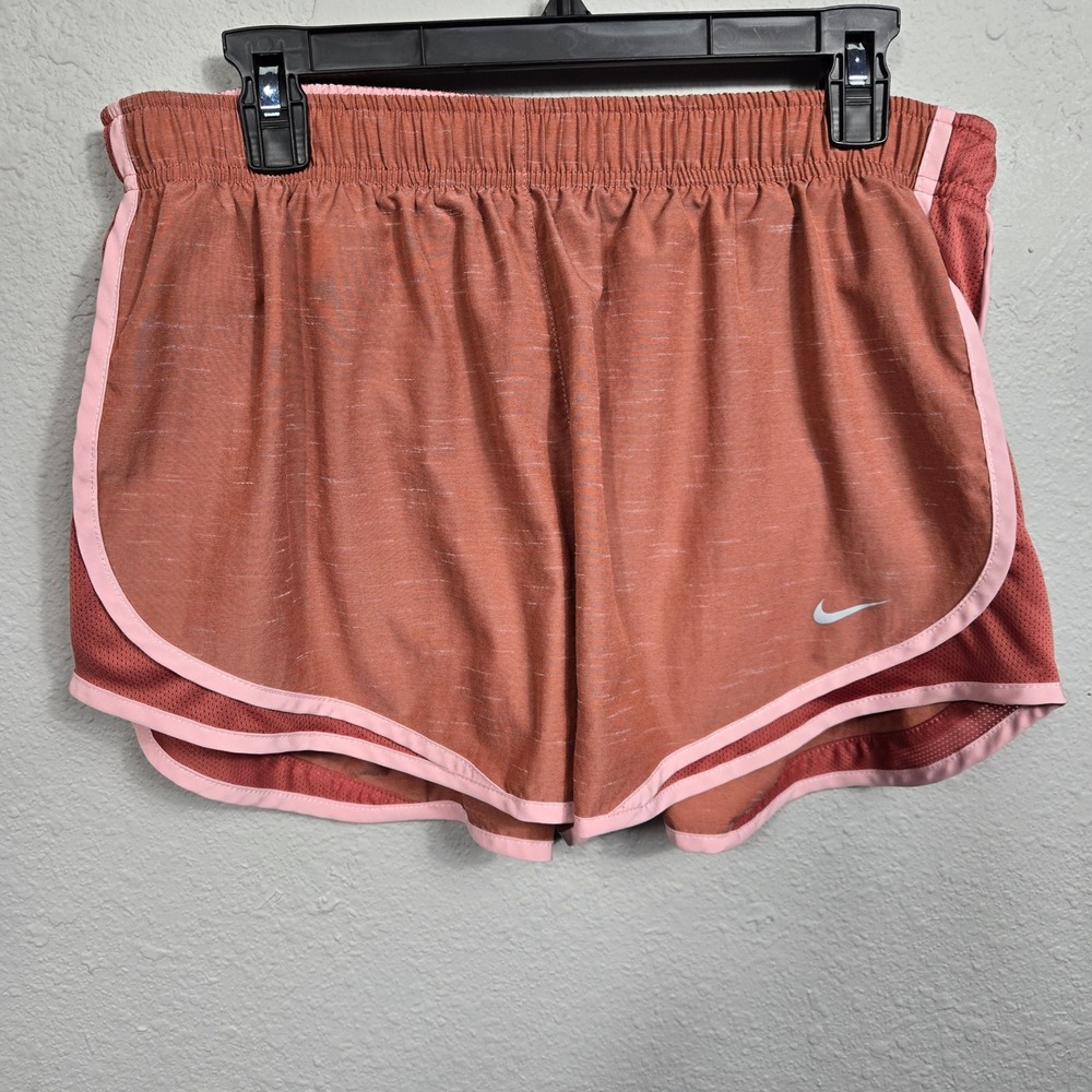 Nike Dri-Fit Women XL Tempo Running Shorts Rust Orange Pink Trim